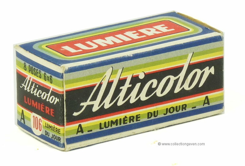 Marque : LUMIERE ; Fabricant : Lumière
Pays : France
Langue : français
Type de film : 106, diapos couleur
Date d'expiration : 7.1956
Vues, Format : 8 vues, 6 x 6 cm
Sensibilité : 10 ASA
Dimensions : 72 x 32 x 32 mm (boîte)
Notice : oui
Commentaires :
- sachet d'expédition, étiquette.
- boîte carton, boîte métallique non ouverte (?)
ACC0794_01.jpg