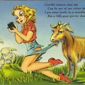 Jeune fille photographiant des chevreaux ; chèvre déchirant sa jupe(CAP0526)