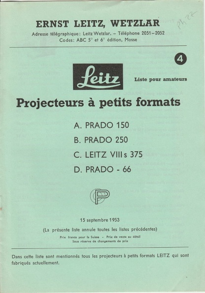 Projecteurs à petits formats  (Leitz) - 1953(CAT0259)