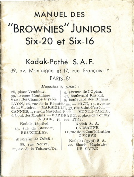 Notice : Brownies Juniors Six-20 et Six-16 (Kodak)(MAN0466)