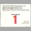 Macro-zoom 1:3,5 / 70-210 (Vivitar)<br />(MAN0731)