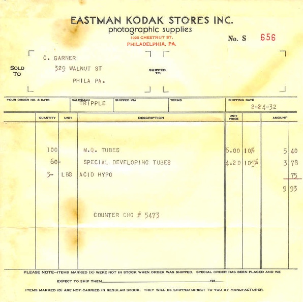 Facture Eastman Kodak Company - 1932(NOT0346)