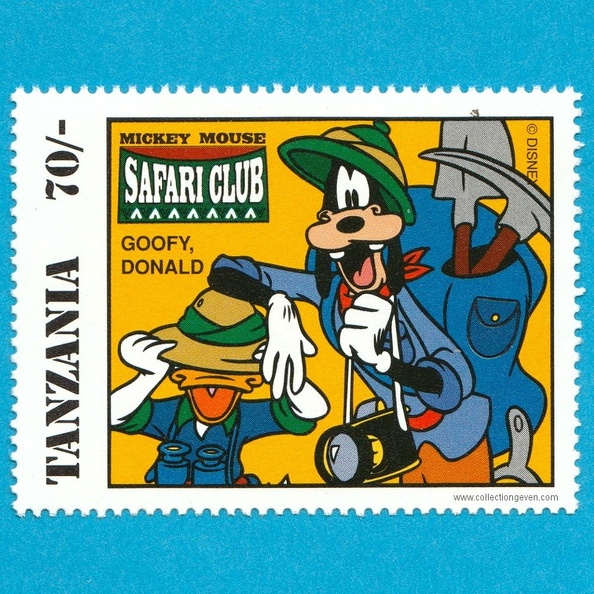 Ce timbre de Tanzanie représente Donald et Dingo au Safari Club. Dingo tient un appareil photo.
Éditeur : XXX
Publicité : -
Date : 1994
Pays : TanzanieLangue :
Dimensions : 51 x 38 mmPoids : -
Date d'émission : 26.11.1994Valeur faciale : 70 Tsh
État : neufConception : XXX
Série : Walt Disney Characters in Safari ClubRéférence : Mi TZ 1909
Commentaires : -
Liens web : -
N° inventaire : PHI0721_01
PHI0721_01.jpg