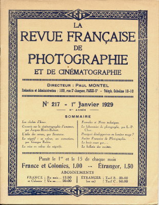 La Revue Française de Photographie et de Cinématographie, n° 217, 1.1929(REV-PM0217)