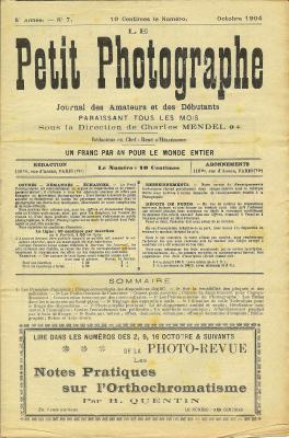 N° 5/7 de 10.1904
Publicités:
-
Table des matières:
- Nouveautés: plaques diapositives Isolar et Agfa; écrans pelliculaires Invicta; chromogènes Lumière (virage à l'urane)
- Tirage économique des diapositives stéréoscopiques 45x107
- Travaux: ciment pour cuvettes photographiques; chassis de décentrement pour l'agrandissement
- Les stries dans les instantanés au focal-plane
- Réglage des appareils à main
- Le voile dichroïque et son application pour le tirage des diapositives
- Humour: Mon voyage en Italie (Loubet)
- Jeux
Pages: 20
Format: 185x282mm
Commentaires:
Quelques pages de la revue:
REV-RE0005-07.jpg
