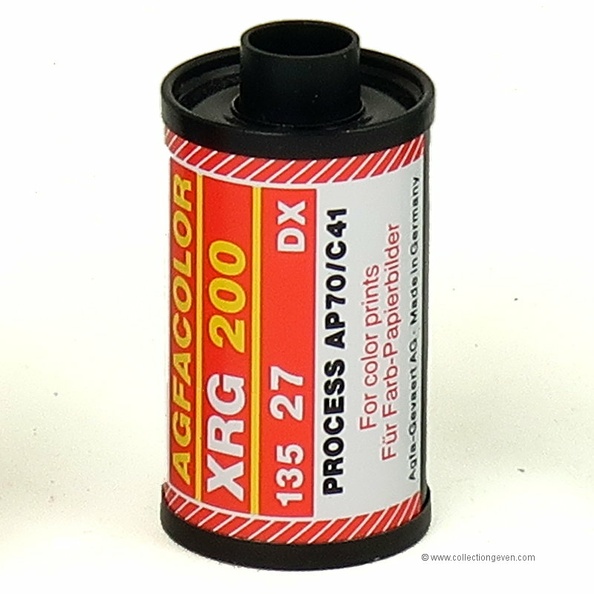 Marque : AGFAFabricant : Agfa-Gevaert AG
Pays : AllemagneLangue : anglais, allemand
Date de début : 1989Date de fin : 0
Type : cartouche 135 ; négatif couleurProcess : C-41
Sensibilité : 200 ISO
Expiration : -
Nb vues : 27Format : 24 x 36 mm
Dimensions : h = 47 mm, Ø = 25 mm
Code DX : 002778
Notice : -
Commentaires : Film exposé
Liens web : -
N° inventaire : ACC0886_01
ACC0886_01.jpg