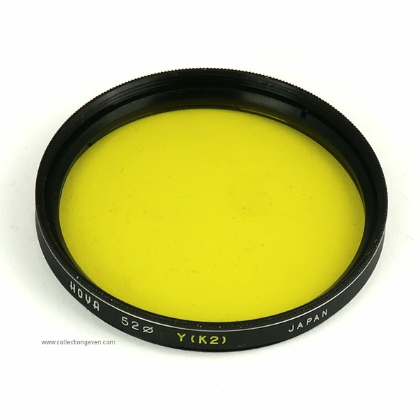 Filtre jaune vissant Hoya Y(K2) 52 mm.
Marque : HOYAFabricant : Hoya
Pays : Japon
Date de début : ~ 1980Date de fin : 9999
Dimensions : h = 7,6 mm, Ø = 54 mmPoids : 14 g (39 g avec la boîte)
Fixation, monture : visdimension : Ø = 52 mm, pas = 0,5 mm
Commentaires : Coefficient de correction : x 2.
Liens web : -
Accessoire présenté :
N° de série : -
Accessoires : Boîte en plastique transparent Hoya avec, en dessous, une table des coefficients de correction pour divers filtres.
Notice : -
Commentaires : -
N° inventaire : ACC0922_01
ACC0922_01.jpg