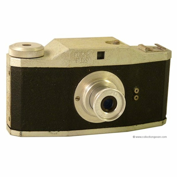 Nom : Purma Plus
Marque : PURMAFabricant : Purma Cameras Ltd.
Publicité : -
Pays : Grande-Bretagne
Date de début : 1953Date de fin : 1956
Type : compact 32 x 32 (CFFI)
Dimensions, fermé : 153 x 80 x 61 mmOuvert : 153 x 80 x 71 mm
Poids : 698 g
Matière : métal givréCouleur : noir, gris
Surf. sensible : film 127Format : 32 x 32 mm
Objectif :
- Nom : Purma anastigmatType : anastigmat
- Marque : Purma (?)
- Ouverture : 6,3Focale : 55 mm
- Fixation : rentrant coulissantMonture : non interchangeable
Diaphragme :
- Type : fixe
- Ouverture : 6,3
Obturateur :
- Nom : -Type : rideaux métalliques courbes, gravité
- Marque : Purma
- Vitesses : 1/25, 1/150, 1/500 sPose : B
- Retardateur : non
- Armement : couplé à l'avance du film
Film, plaque :
- Compte-vues 1 : fenêtre inactinique sans cache
- Protection 2 expos : oui
- Avancement : molette
Flash :
- Synchro : oui
- Flash interne : non
Posemètre :
- Type : sans
- Plage : -
- Automatisme : manuel
Mise au point :
- Type : fixeMinimum : 12 ft
- Télémètre : non
Viseurs :
- Viseur 1 : galilée fixe
Autres :
Niveau à bulle : XXX
Porte-acc. 1 : sabot non synchroniséPorte-acc. 2 : 2 contacts
Écrou de pied : 1/4 "
Déc. vertical : -Horizontal : -
Bascule avant : -Arrière : -
Commentaires : Les vitesses sont réglées automatiquement par gravité, selon la manière dont on tient l'appareil :
- appareil horizontal : "med" 1/150 s
- appareil vertical, viseur à gauche : "fast" 1/500 s
- appareil vertical, viseur à droite : "slow" 1/25 s
Présentation de l'appareil :
Liens web :Sur le site collection-appareils.fr : voir ici
-
Appareil présenté :
N° de série : -
N° objectif : -N° obturateur : -
Accessoires : Sac tout-prêt Purma
Notice :
Commentaires : -
N° inventaire : APP2098_01
APP2098_01.jpg