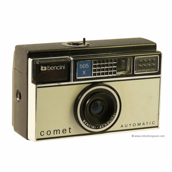 Nom : Comet 505 X Automatic
Marque : BENCINIFabricant : Bencini
Publicité : -
Pays : Italie
Date de début : 1973Date de fin : 1978
Type : compact 126 (CFFG)
Dimensions, fermé : XXXOuvert : XXX
Poids : XXX
Matière : XXXCouleur : XXX
Surf. sensible : XXXFormat : XXX
Objectif :
- Nom : XXXType : XXX
- Marque : XXX
- Ouverture : XXXFocale : XXX
- Fixation : XXXMonture : XXX
Diaphragme :
- Type : XXX
- Ouverture : XXX
Obturateur :
- Nom : XXXType : XXX
- Marque : XXX
- Vitesses : XXXPose : XXX
- Retardateur : XXX
- Armement : XXX
Film, plaque :
- Compte-vues 1 : XXXCompte-vues 2 : XXX
- Protection 2 expos : XXX
- Avancement : XXX
Flash :
- Synchro : XXX
- Flash interne : XXX
Posemètre :
- Type : XXX
- Plage : XXX
- Automatisme : XXX
Mise au point :
- Type : XXXMinimum : XXX
- Télémètre : XXX
Viseurs :
- Viseur 1 : XXX
- Viseur 2 : XXX
- Viseur 3 : XXX
Autres :
Niveau à bulle : XXX
Porte-acc. 1 : XXXPorte-acc. 2 : -
Écrou de pied : XXX
Déc. vertical : -Horizontal : -
Bascule avant : -Arrière : -
Commentaires : -
Liens web :-
Appareil présenté :
N° de série : -
N° objectif : -N° obturateur : -
Accessoires : -
Notice : -
Commentaires : -
N° inventaire : APP2272_01
APP2272_01.jpg