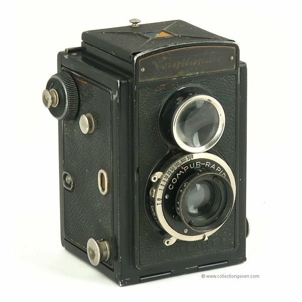 Nom : Brillant
Marque : VOIGTLÄNDERFabricant : Voigtländer
Publicité : -
Pays : Allemagne
Date de début : 1932Date de fin : > 1932
Type : réflex bi-objectifs non couplés 6 x 6 (BFFM)
Dimensions, fermé : 94 x 121 x 95 mmOuvert : 94 x 169 x 95 mm
Poids : 574 g
Matière : métal gainéCouleur : noir
Surf. sensible : film 120Format : 6 x 6 cm
Objectif :
- Nom : SkoparType : anastigmat
- Marque : Voigtländer
- Ouverture : 4,5Focale : 75 mm
- Fixation : fixeMonture : non interchangeable
Diaphragme :
- Type : iris
- Ouverture : 4,5 - 6,3 - 9 - 12 - 18
Obturateur :
- Nom : Compur-RapidType : central
- Marque : Deckel
- Vitesses : 1 s à 1/500 sPose : B, T
- Retardateur : non
- Armement : levier sur l'obturateur
Film, plaque :
- Compte-vues 1 : fenêtre inactinique sans cacheCompte-vues 2 : compteur 12 vues
- Protection 2 expos : non
- Avancement : molette
Flash :
- Synchro : non
- Flash interne : non
Posemètre :
- Type : sans
- Plage : -
- Automatisme : manuel
Mise au point :
- Type : frontaleMinimum : 1 m
- Télémètre : non
Viseurs :
- Viseur 1 : réflex TLR non couplé
Autres :
Niveau à bulle : XXX
Porte-acc. 1 : -Porte-acc. 2 : -
Écrou de pied : 3/8 "
Déc. vertical : -Horizontal : -
Bascule avant : -Arrière : -
Commentaires : - Table des profondeurs de champ dans le viseur.
Liens web :-
Appareil présenté :
N° de série : -
N° objectif : -N° obturateur : 5011989
Accessoires : -
Notice : -
Commentaires : -
N° inventaire : APP2701_01
APP2701_01.jpg