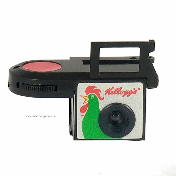 Nom : Micro 110
Marque : -Fabricant : XXX
Publicité : Kellog's
Pays : Taïwan
Date de début : 1990Date de fin : 9999
Type : miniature 110 (CFFC)
Dimensions, fermé : 64 x 34 x 33 mmOuvert : 64 x 49 x 33 mm
Poids : 31 g (avec le porte-clé et le coin box)
Matière : plastiqueCouleur : noir, façade multicolore
Surf. sensible : film 110Format : 13 x 17 mm
Objectif :
- Nom : -Type : simple (ménisque ou achromatique)
- Marque : ???
- Ouverture : 8Focale : 25 mm
- Fixation : fixeMonture : non interchangeable
Diaphragme :
- Type : fixe
- Ouverture : 8
Obturateur :
- Nom : -Type : rotatif
- Marque : ???
- Vitesses : 1/120 sPose : non
- Retardateur : non
- Armement : couplé à l'avance du film
Film, plaque :
- Compte-vues 1 : fenêtre transparente
- Protection 2 expos : oui
- Avancement : molette
Flash :
- Synchro : non
- Flash interne : non
Posemètre :
- Type : sans
- Plage : -
- Automatisme : manuel
Mise au point :
- Type : fixeMinimum : 1 m
- Télémètre : non
Viseurs :
- Viseur 1 : sportif (1 cadre)
Autres :
Niveau à bulle : XXX
Porte-acc. 1 : -Porte-acc. 2 : -
Écrou de pied : -
Déc. vertical : -Horizontal : -
Bascule avant : -Arrière : -
Commentaires : -
Liens web :-
Appareil présenté :
N° de série : -
N° objectif : -N° obturateur : -
Accessoires : -
Notice : -
Commentaires :
N° inventaire : APP2876_01
APP2876_01.jpg