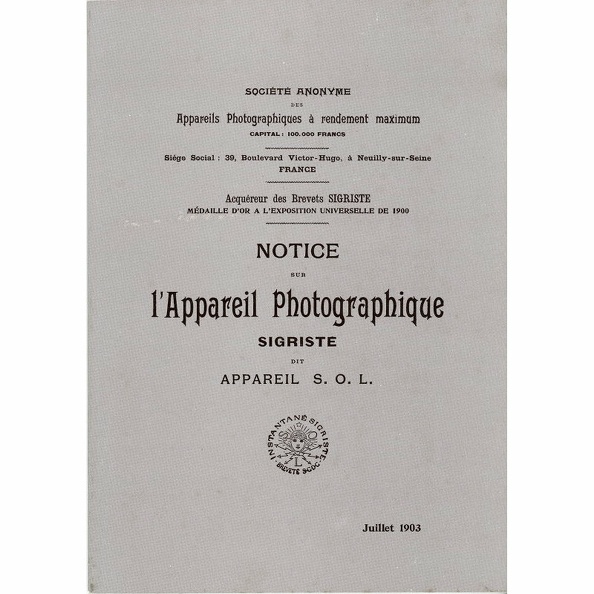 Notice : l'appareil photographique Sigriste(BIB0846)