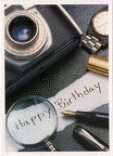 Carte d'anniversaire : appareil + divers objets(CAP0041)