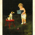Enfant avec un gros box, photographiant un chien(CAP0512)