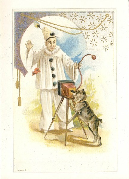 Pierrot photographiant un chien (bouledogue)(CAP0941)