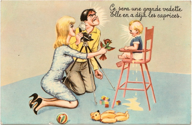 Texte recto : « Ce sera une grande vedette
Elle en a déjà les caprices. »
Texte verso : -
Vue recto : Dessin couleur de Louis Carrière.
Date : ~ 1950
Pays : France
Éditeur : Photochrom
Type : CPSMFête : -
Dos : divisé
Écrite : nonTimbre : -
Date : -Lieu : -
Forme : Coins carrésFormat : 138 x 90 mm
Matériel présenté : Folding sur pied avec son flash.
Référence : 30307
Commentaires : Série " Croisade de la bonne humeur "
Liens web : -
N° inventaire : CAP1737_01
CAP1737_01.jpg
