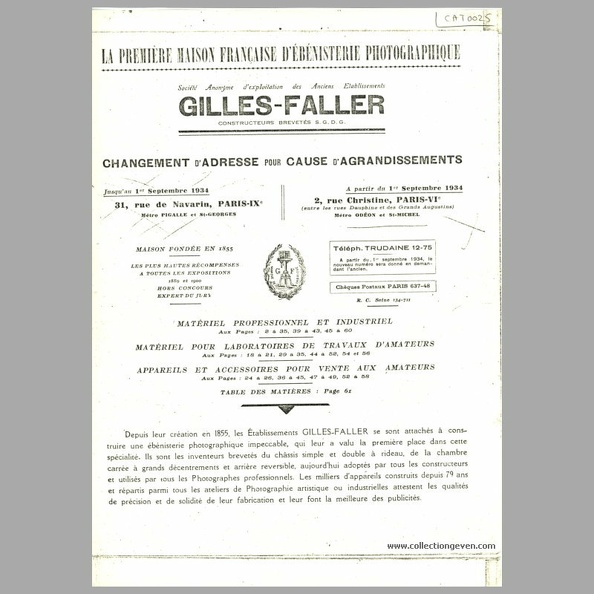 Catalogue général (Gilles-Faller) - 1934(CAT0025)