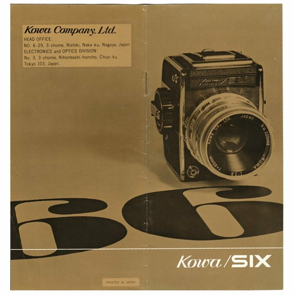 Cette brochure présente l'appareil photographique réflex mono-objectif 6 x 6 Kowa SET R2. Ses caractéristiques sont détaillées. Un schéma explique le mécanisme du miroir lors du déclenchement. Plusieurs objectifs et les accessoires sont également décrits.
Marque : KOWA
Date : ~ 1968
Pays : JaponLangue : anglais
Référence : -
Format : 100 x 210 mmPoids : XXX
Pages : 20
Table des matières : Objectifs :
- 55 mm f/3,5
- 85 mm f/2.8
- 150 mm f/3,5
Accessoires :
- Viseurs
- Verres de visée
- Tubes allonge
- ...
Pages du catalogue :
Commentaires : -
Liens web : -
N° inventaire : CAT0477_01
CAT0477_01.jpg