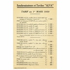 Tarif au 1er mars 1950 (Alva) - 1950(CAT0502)