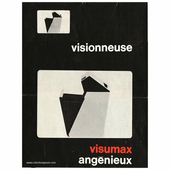 Appareil : Visumax
Marque : ANGENIEUX
Date : ~ 1960
Pays : FranceLangue : fr, en, de, it
Référence : -
Pages : 8Format : 116 x 153 mm
Pages de la notice :
Appareils de la collection :
Commentaires : -
Liens web : -
N° inventaire : MAN0201
MAN0201.jpg