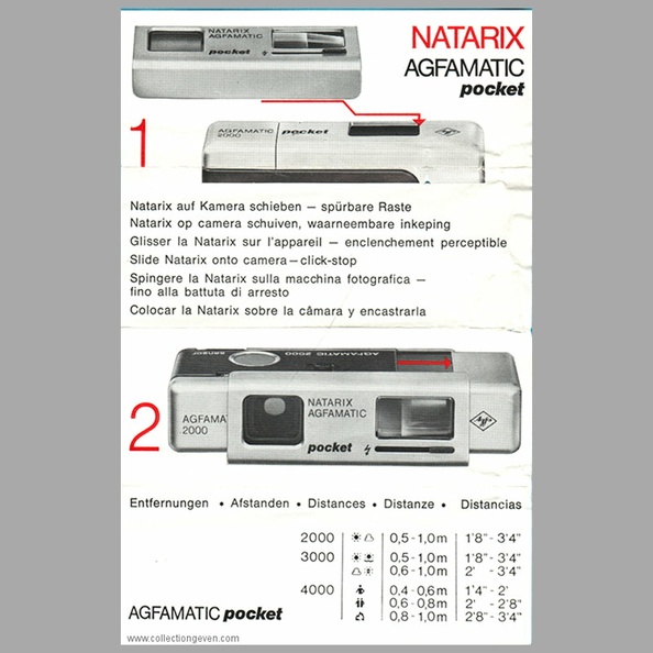 Appareil : Agfamatic Natarix (type 6725)
Marque : AGFA
Date : 1975
Pays : AllemagneLangue : de, nl, fr, en, it, es
Référence : 8235 spr.-0275
Format : 93 x 144 mmPoids : -
Pages : 2
Pages de la notice :
Appareils de la collection :
Commentaires :
Liens web : -
N° inventaire : MAN0622_01
MAN0622_01.jpg