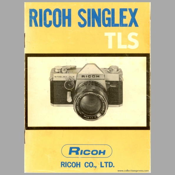 Appareil : Singlex TLS
Marque : RICOH
Date : 9999
Pays : JaponLangue : anglais
Référence : -
Format : 120 x 162 mmPoids : 64 g
Pages : 37 + 7
Pages de la notice :
Appareils de la collection :
Commentaires : Avec :
- Certificat de garantie pour l'appareil n° 532.602 du 3.9.1977.
- Liste des distributeurs mondiaux (7.1976).
Liens web : -
N° inventaire : MAN0712_01
MAN0712_01.jpg