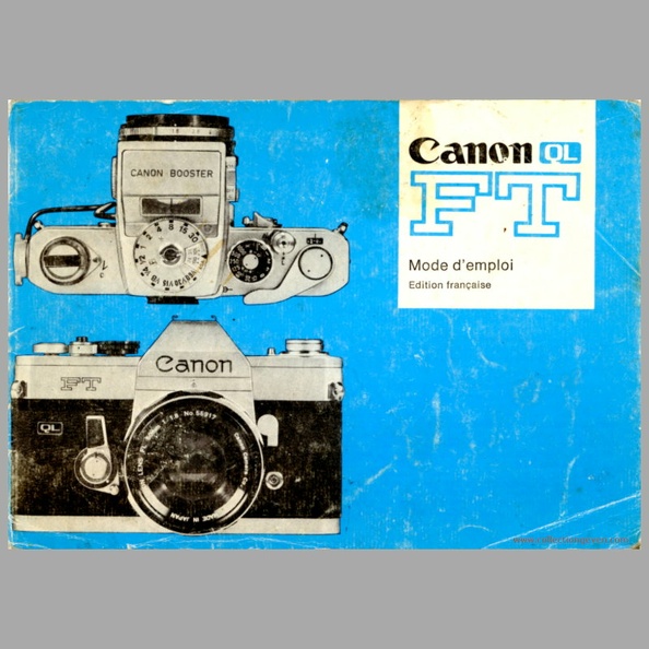 Cette notice en français décrit l'utilisation du Canon FT QL fabriqué à partie de 1966. Elle est accompagnée d'une facture de 1973 de Camera 7 pour un boîtier FT QL n° 811018 et d'une autre facture de 1982 pour un objectif zoom Vivitar
Appareil : FT QL
Marque : CANON
Date : - 1971
Pays : SuisseLangue : français
Référence : ZB120371.F0
Format : 148 x 105 mmPoids : 40 g
Pages : 44
Pages de la notice :
Appareils de la collection : -
Commentaires : -
Liens web : -
N° inventaire : MAN0720_01
MAN0720_01.jpg