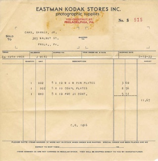 Facture Eastman Kodak Company - 1933(NOT0342)