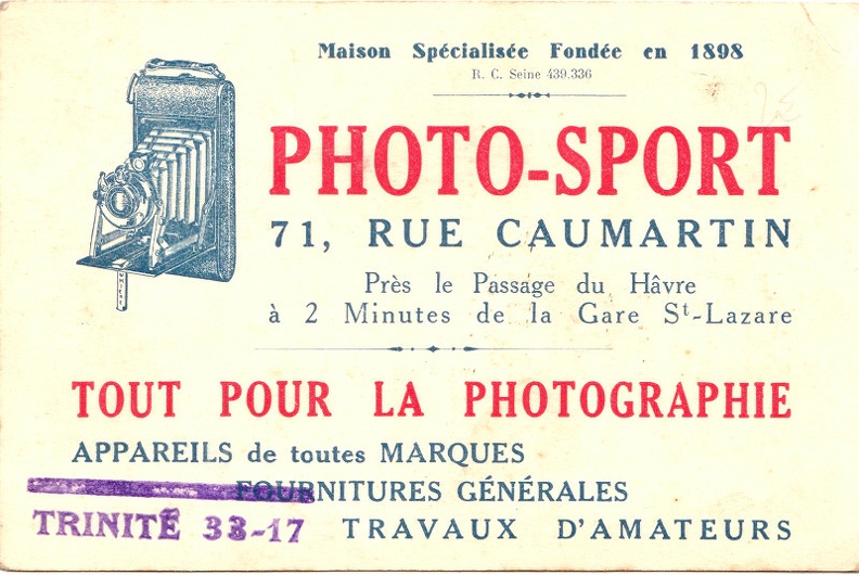 Carte de visite : Photo-Sport, Paris(NOT0584)