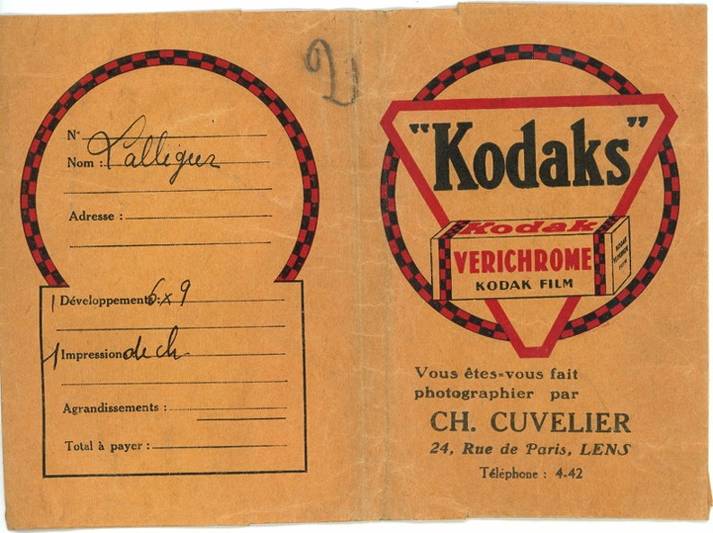 Pochette : Kodaks Verichrome(Cuvelier, Paris)(NOT0635)