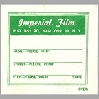 Étiquette de renvoi d'un film à Imperial(NOT0685)