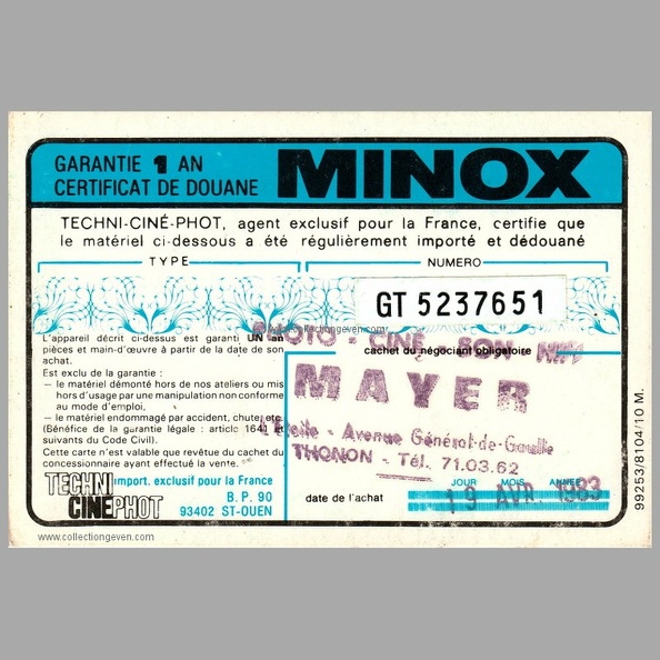 Garantie Minox 35 GT(NOT0699)