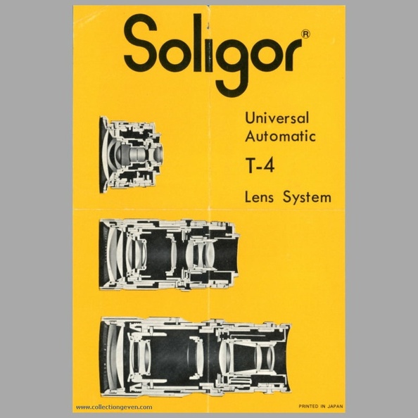 How to use the Soligor Universal Automatic T4 lens system.
Marque : SOLIGOR
Date : 9999
Pays : JaponLangue : en
Type : dépliant
Format : 99 x 74 mmPoids : 2 g
Pages : 4
Référence : -
Table des matières :
-
Commentaires : -
Liens web : -
N° inventaire : PUB0058_01
PUB0058_01.jpg