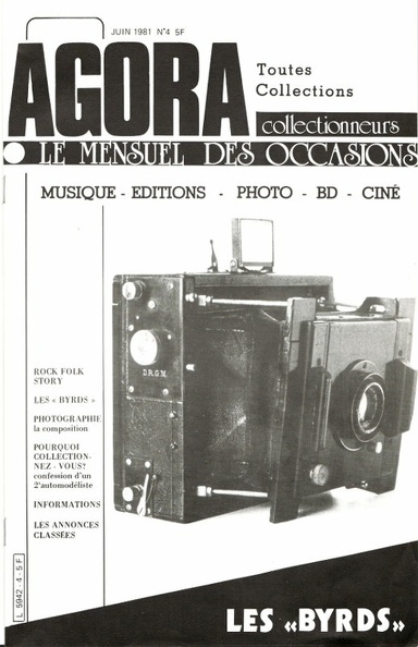 N° 4 de 6.1981
Publicités:
-
Table des matières:
- Photographie: composer une image
- Pourquoi collectionnez-vous? (modèles réduits de voiture)
- Musique: les Byrds
- Inspiration à la japonaise (J.P. Adenis): Olympus XA, Bilomatic X
Pages: 16
Format: 188x294 mm
Commentaires: -
REV-AG0004.jpg