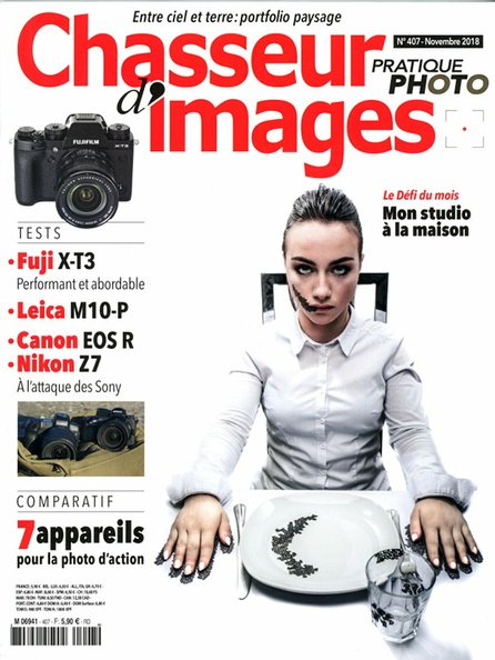 N° 407 de 11.2018
Table des matières:
- P.-H. Pont : Lumière Eljy
- Photokina 2018
- Nigel Dickinson
- Éric Droussent
- Nicolas Gascard : entre ciel et terre
- Mon studio à la maison
- 7 conseils pour éclairer vos portraits sans flash ni studio
- Pratique vidéo : choisir les bons réglages
- Hybrides à capteur 24x36 : Canon EOS R, Nikon Z7
- Fuji X-T3
- Hybrides APS-C : Fuji X-H1, Sony Alpha 6500, Lumix G9, Olympus OM-D E-M1 II, Canon EOS 7D Mark II, Nikon D500
- Leica M10-P
- Bons plans : Fuji X-T1, Sony Alpha 7
Pages : 132
Format : 210 x 280 mm
ISSN : 0396-8235
Commentaires : -
REV-CI0407.jpg