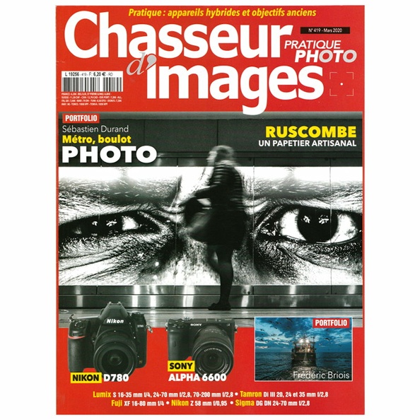 Éditeur : JibenaISSN : 0396-8235
Date : 3 2020Numéro : 419
Pays : FranceLangue : français
Format : 210 x 280 mmPoids : 321 g
Pages : 132
ISSN : 0396-8235
Table des matières : - P.-H. Pont : Altix n.
- Canon EOS-1DX Mark III.
- Aurore Vinot : Mozambique, monde.
- Sébastien Durand : métro, boulot, photo.
- Frédéric Briois : marins pêcheurs.
- Défi : sur la route.
- Ruscomb : papier artisanal.
- Phonéomatic : le maxi dans le minimal.
- Pratique photo : Hybrides et anciennes optiques.
- Test réflex : Nikon D780
- Test hybride : Sony Alpha 6600.
- Tests optiques : lire et comprendre nos mesures.
- Objectifs : Lumix, Fuji, Sigma, Tamron, Nikon.
- Logiciel : ON1 Photo Raw 2020.
- Argentique : tirage, l'art du maquillage.
- Argentgique : l'objectif d'agrandisseur.
Publicités : -
Commentaires : -
Liens web : Le site de Chasseur d'images : voir ici.
N° inventaire : REV-CI0419
REV-CI0419.jpg