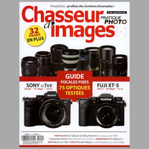 Éditeur : JibenaISSN : 0396-8235
Date : 1 2023Numéro : 445
Pays : FranceLangue : français
Format : 210 x 280 mmPoids : 356 g
Pages : 148
ISSN : 0396-8235
Table des matières : • L'actu : Pentax KF, Nikon Zfc en - couleurs.
• Exporama.
• Festirama.
• Livres.
• Portfolio : Hervé Bernard.
• Musée Nicéphore Niépce, Chalon-sur-Saône
• Portfolio : Éric Tabuchi & Nelly Monnier : les joyaux de l'ARN.
• Portfolio : Sébastien Fortin : Montréal fait son cinéma.
• Défi : nature en ville.
• Pratique : lumières hivernales, proxiphoto .
• Test hybride : Fuji x-T5, Sony Alpha 7r V.
• Objectifs : guide des focales fixes, au-delà de 50 mm.
• Papiers & accessoires : Taos Photo, washi.
• Argentique : film Washi X, le retour de la couleur.
• Argentique : quelques livres sur l'argentique.
• La critique photo.
Publicités : -
Commentaires : -
Liens web : Le site de Chasseur d'images : voir ici.
N° inventaire : REV-CI0445
REV-CI0445.jpg