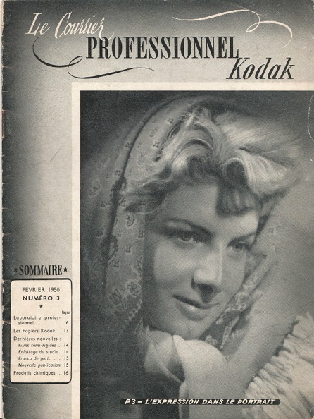 N° 3 de 2.1950
REV-KK0003
Publicités : -
Table des matières :
- L'expression dans le portrait
- Le laboratoire professionnel (installation)
- Éclairage inactinique (lanternes Wratten)
- Papiers Kodak: Bromure de luxe, Bromure, Bromesko, Velox
- Nouveautés: films semi-rigides Super-XX 2,25x5,25 et 3,25x4,25 ; éclairage Kodasol
- Kodalk, Kodak Antical
Pages : 16
Format : 180x240 mm
Commentaires :
REV-KK0003.jpg