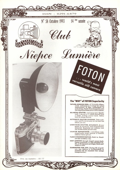N° 58 de 10.1993
Table des matières:
- Méliès (P. Colmar)
- Démontage d'un Foca Universel R (R. Weber)
- Foton Bell & Howell (F. Vial)
Pages: 16
REV-NL0058.jpg