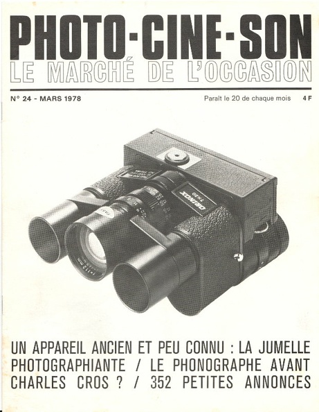 N° 24 de 3.1978
Publicités:
-
Table des matières:
- Un appareil ancien et peu connu: la jumelle photographiante (P. Hémardinquer): Watsons, Orinox, Minox
- Le phonographe avant Charles Cros? (P. Hémardinquer)
- Courrier des lecteurs
Pages: 16
Format: 210x270 mm
Commentaires: -
REV-PC0024.jpg