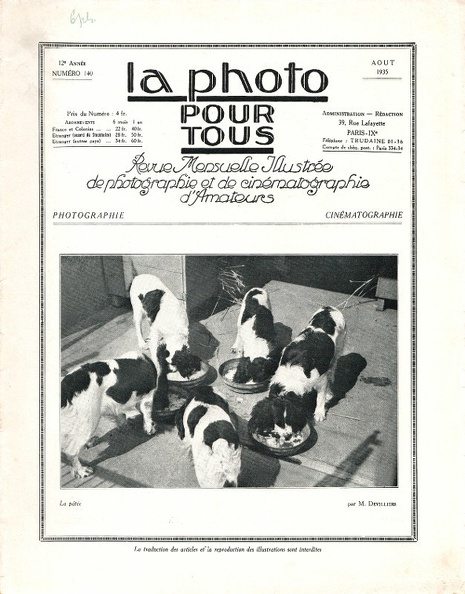 N° 140 de 8.1935
Publicités:
-
Table des matières:
- Vieux souvenirs
- Opérations correctives sur les clichés
- Causerie artistique: Saint-Benoit-sur-Loire, Germigny-des-Prés, Sully
- Interventions chimiques locales
- A propos du petit format
- Pour les débutants
Pages: 24
Format: 211x271mm
Commentaires:
Pages rédactionnelles uniquement.
4 photos hors texte.
REV-PT0140.jpg
