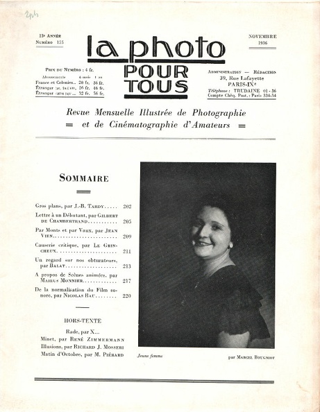 N° 155 de 11.1936
Publicités:
-
Table des matières:
- Gros plans
- L'heure des sacrifices
- Par Monts et par Vaux, le château d'Oiron
- Un regard sur nos obturateurs
- A propos de scènes animées
- Cinématographie d'amateurs: normalisation du film sonore 16mm
Pages: 24
Format: 211x271mm
Commentaires:
Pages rédactionnelles uniquement.
4 photos hors texte.
REV-PT0155.jpg