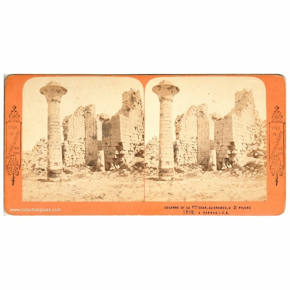 2918 - Colonne de la 1ère cour, ou Dromos, & 2e pylône à Karnak (~ 1870)(VUD0011)
