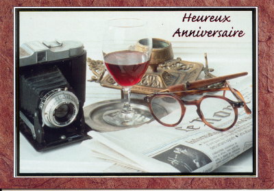 Carte d'anniversaire: nature morte avec Agfa Silette(CAP0175)