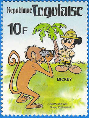 Timbre : Mickey photographié par un singe - 1980(PHI0158)