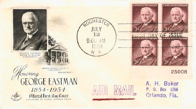 Env. 1er jour : 100 ans de la naissance de George Eastman - 1954(PHI0355)